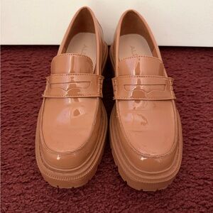 Aldo Patent Tan Platform Penny Loafers